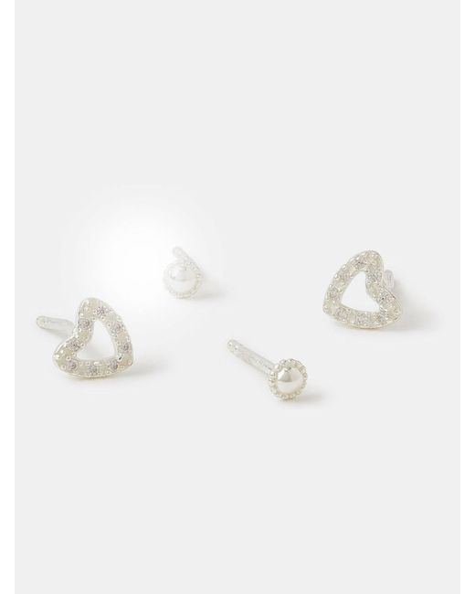 Accessorize Natural Sterling 2-Pack Heart Stud Earrings