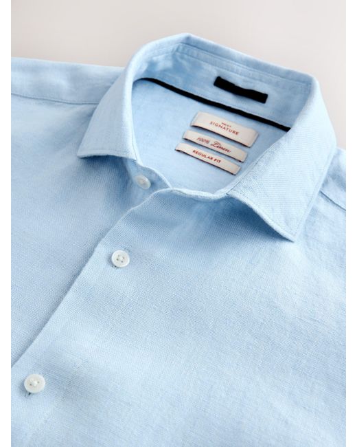 Next Blue Regular Fit Signature 100% Delave Linen Long Sleeve Shirt for men