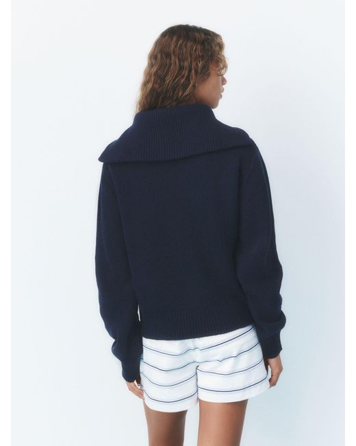 Self Blue Knitted Half Zip Jumper