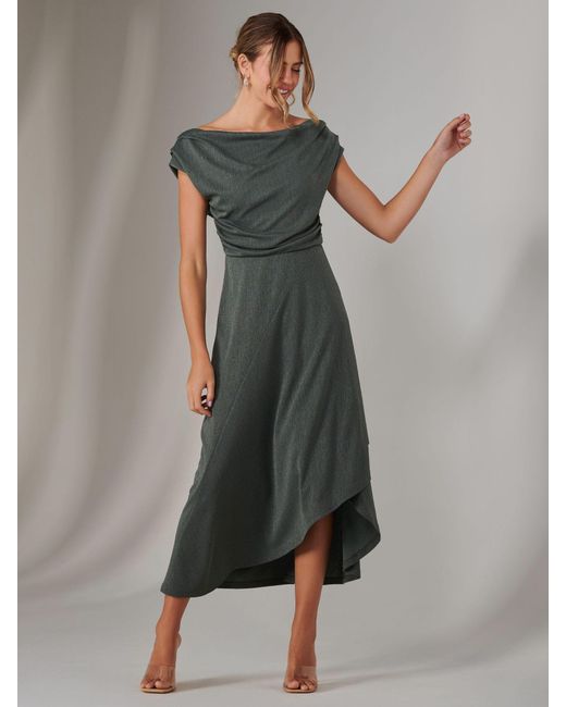 Jolie Moi Green Asymmetric Drape Midi Dress