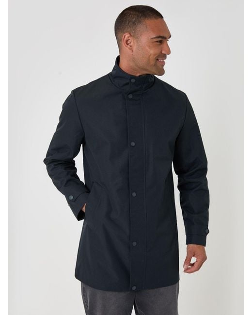 Threadbare Blue Showerproof Funnel Neck Longline Mac Jacket for men