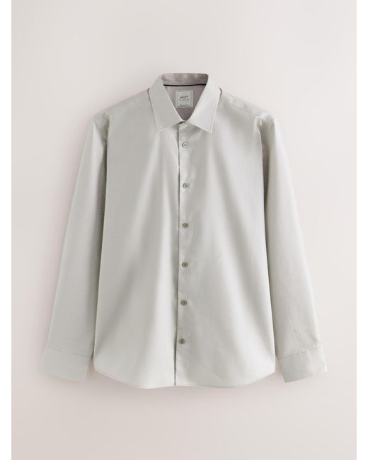 Next White Regular Fit Geometric Print Long Sleeve Smart Shirt for men