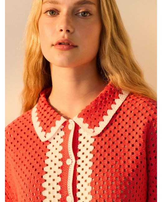 Next Relaxed Short Sleeve Collared Crochet Shirt