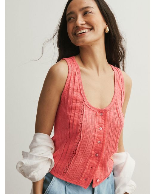 Next Pink Pintuck Button Through Jersey Sleeveless Vest