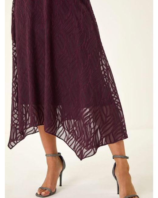 Roman Purple Petite Front Twist Jacquard Dress