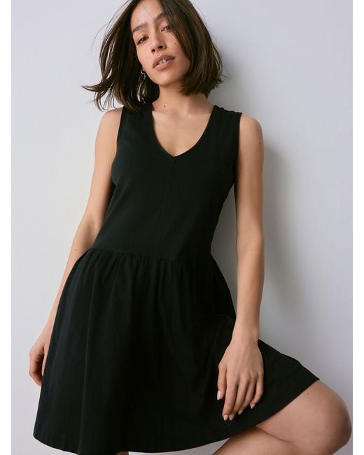 Next Black 100% Cotton V-Neck Jersey Mini Summer Dress