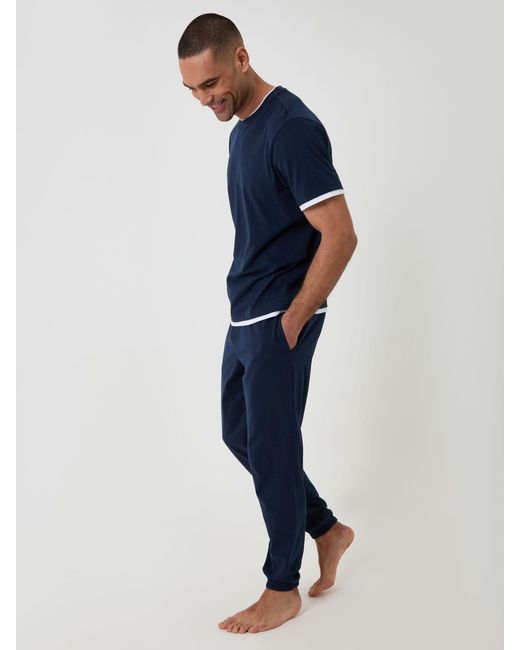 Threadbare Blue Cotton Mock Layer Pyjamas Set for men