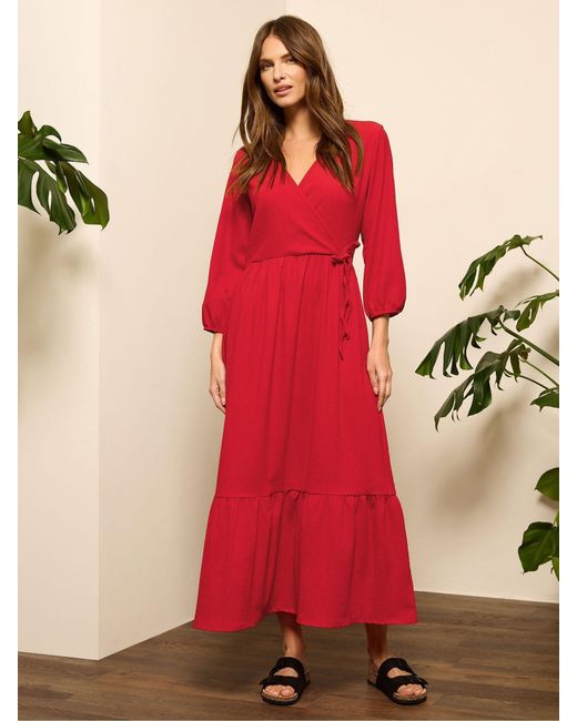 M Com 3/4 Sleeve Wrap Tiered Dress