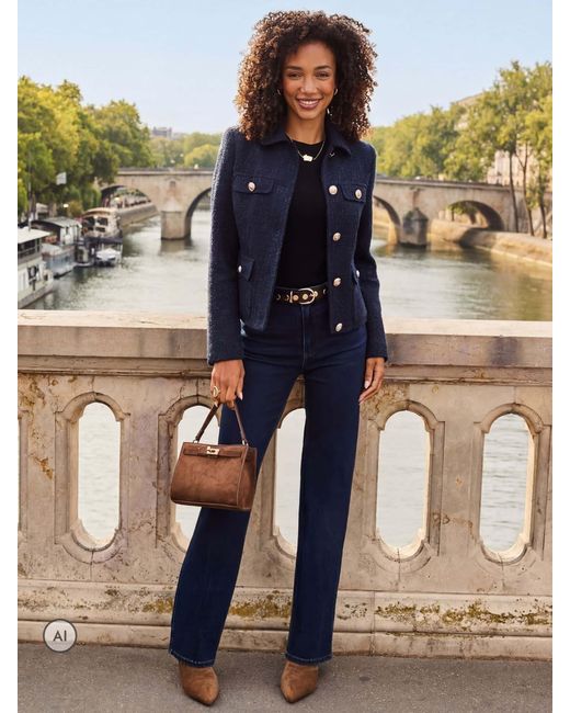 Sosandar Blue Boucle Jacket With Buttons