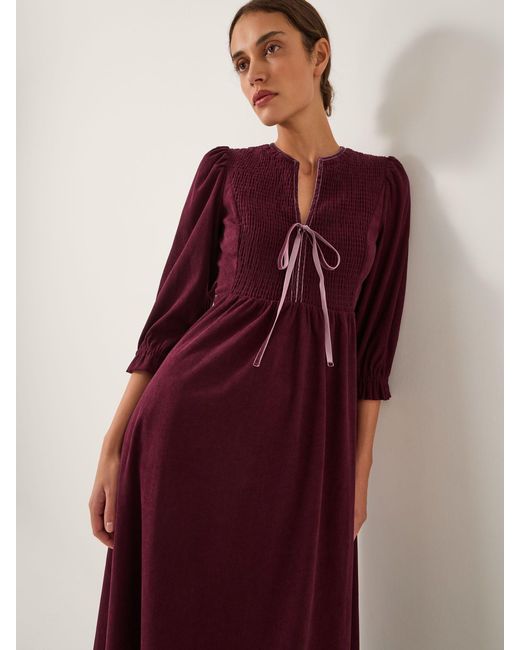 Monsoon Red Sara Smocked Corduroy Midi Dress