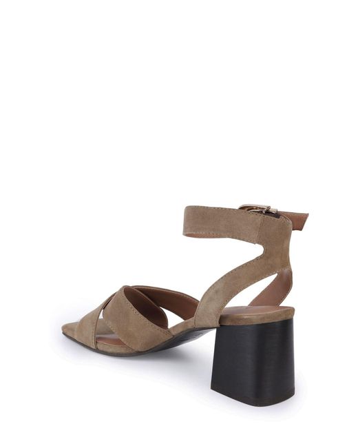 OFF THE HOOK Brown Ruby Suede Leather Heeled Sandals With Crossover Front Strap