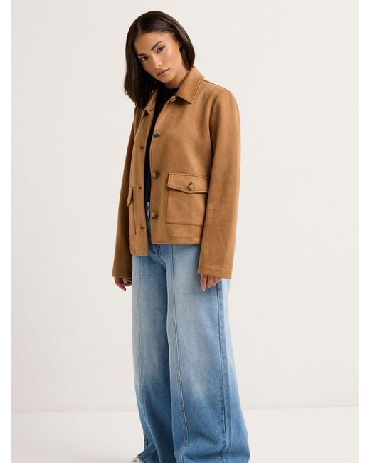 PixieGirl Petite Brown Pixiegirl Petite Suedette Patch Pocket Jacket