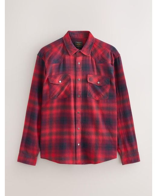 Next Red Western Style Ombre Check Long Sleeve Shirt for men