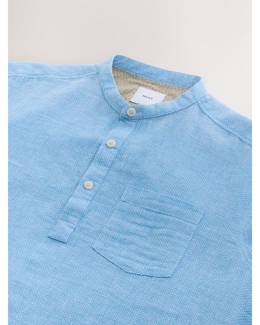 Next Blue Overhead Cotton Linen Blend Short Sleeve Shirt for men