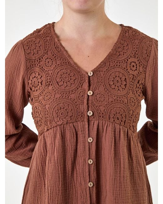 Roman Red Crochet Buttoned Blouse