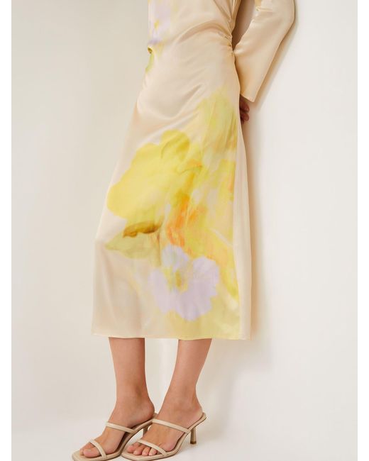 Monsoon Yellow Camile Floral Satin Midi Dress