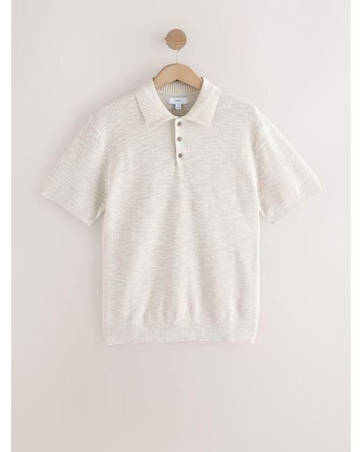 Next Natural Regular Fit Cotton Rich Short Sleeve Knit Polo Shirt With Linen for men