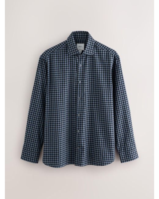 Next Blue Regular Fit Check Soft Touch 100% Cotton Smart Long Sleeve Shirt for men