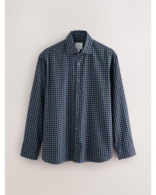 Next Blue Regular Fit Check Soft Touch 100% Cotton Smart Long Sleeve Shirt for men