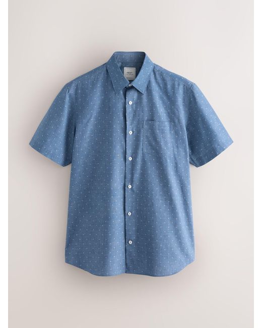 Next Blue Regular Fit Short Sleeve Embroided Print Smart Shirt for men