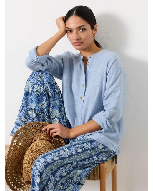 FatFace Blue Fatface Julia Petite 100% Linen Popover Shirt
