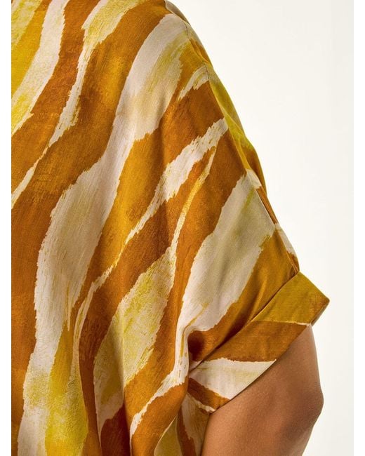 Roman Orange Abstract Buttoned Top
