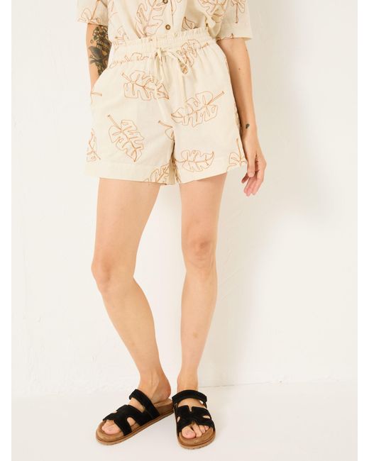 FatFace Natural Leaf Embroidered Short