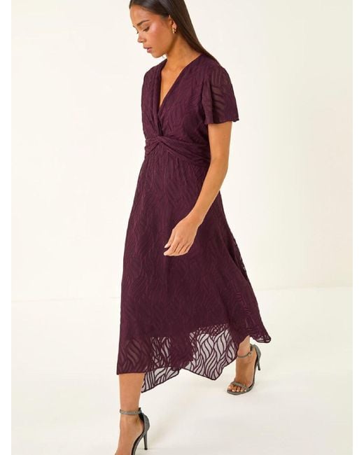 Roman Purple Petite Front Twist Jacquard Dress