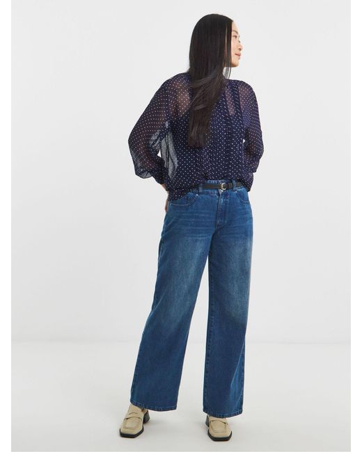 JD Williams Blue Spot Print Georgette Pintuck Shirt