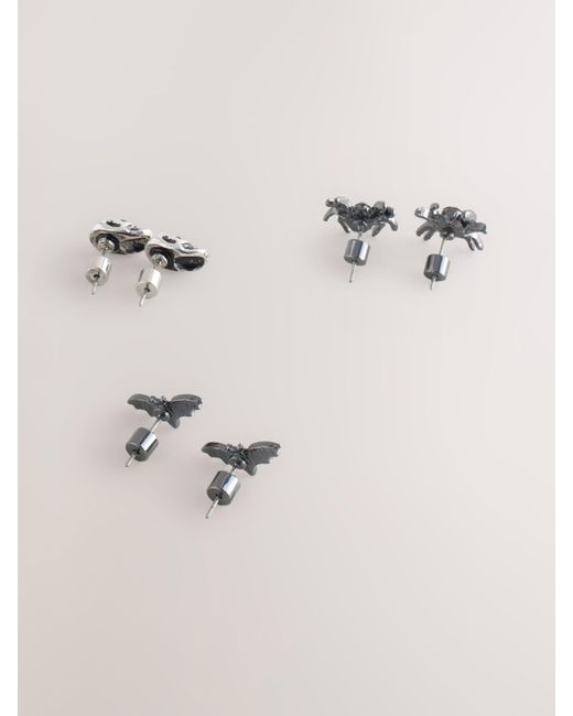 Next Natural Halloween Bat Skull Spider Stud Earrings Pack