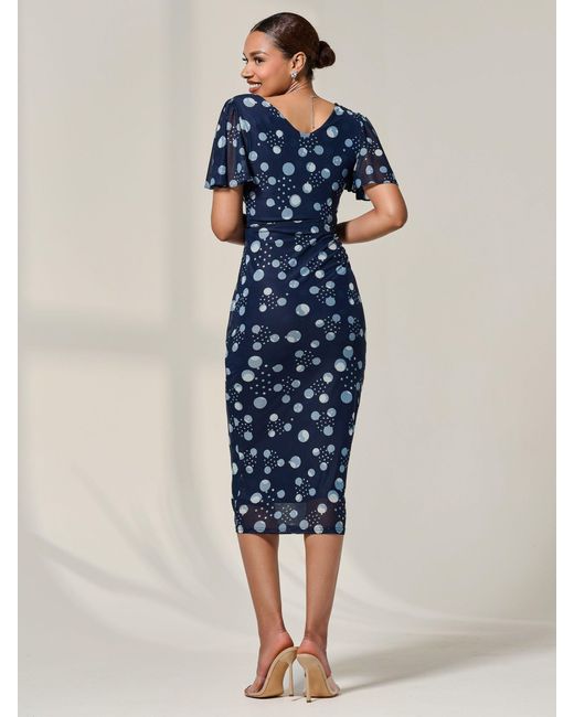 Jolie Moi Blue Mesh Short Sleeve Midi Dress