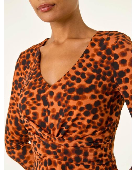 Roman Orange Spot Wrap Bodice Dress