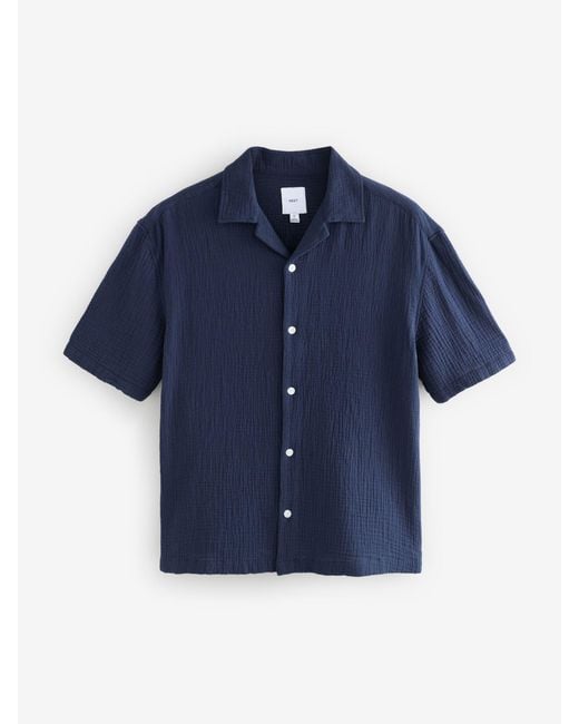 Next Blue 100% Cotton Relaxed Fit Short Sleeve Cheesecloth Shirt for men