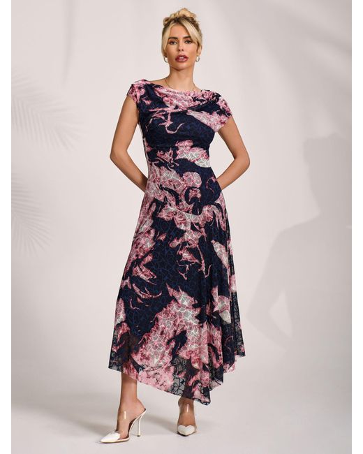 Jolie Moi Women's Pink Asymmetric Draped Print Lace Maxi Dress -  www.ice4pros.com.br