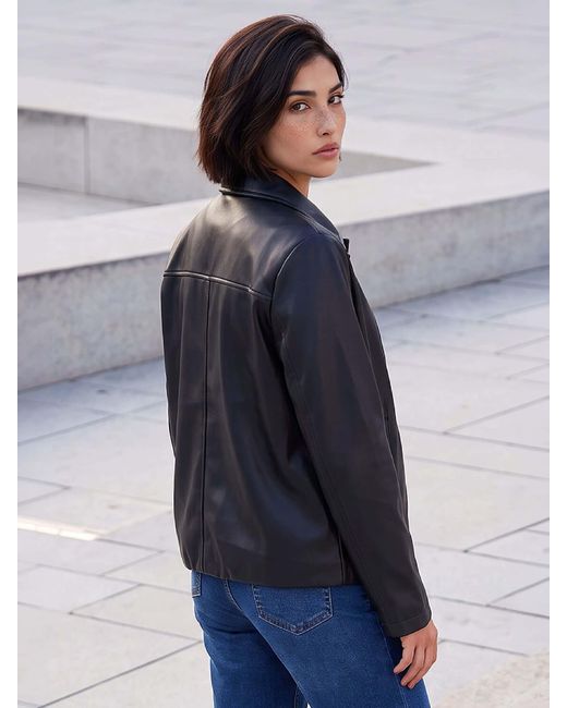 Roman Blue Petite Pu Button Jacket