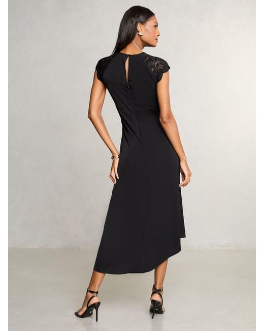 Lipsy Black Lace Top Asymmetrical Fit And Flare Midi Dress