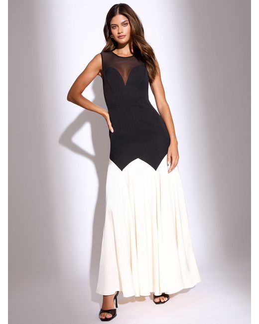 Lipsy Black Premium Sweetheart Mesh Neck Satin Hem Maxi Dress