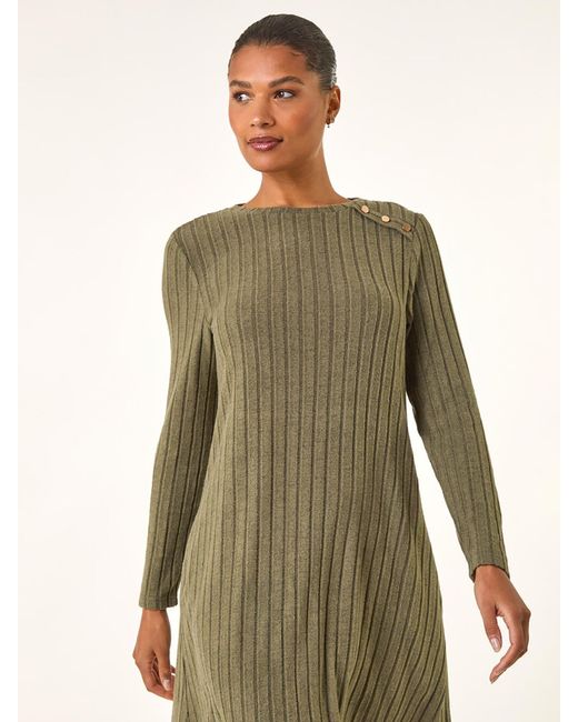 Roman Green Textured Ribbed Swing Dress