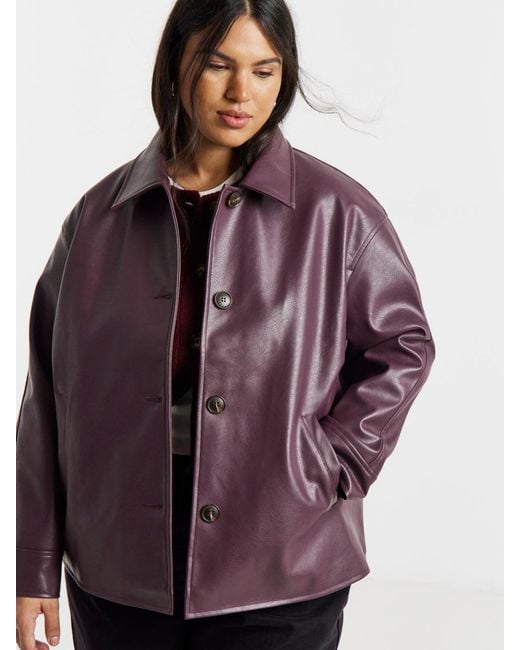 Simply Be Purple Simply Be Blackcurrant Pu Button Through Shacket