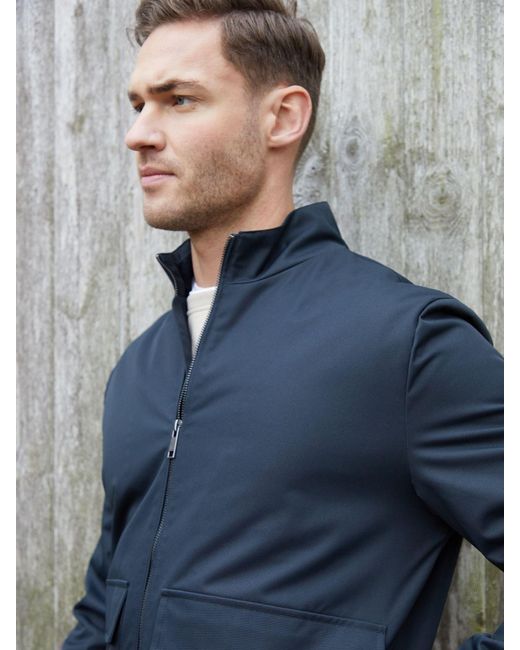 Threadbare Blue Patch Pocket Funnel Neck Harrington Style Jacket for men