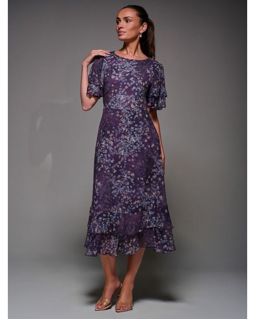 Jolie Moi Purple Frill Detail Chiffon Midaxi Dress