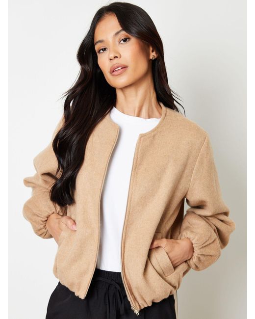 Threadbare Natural Brushed Bubble Hem Bomber Jacket