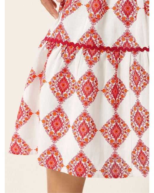 M Com Red Printed Tile Maxi Skirt