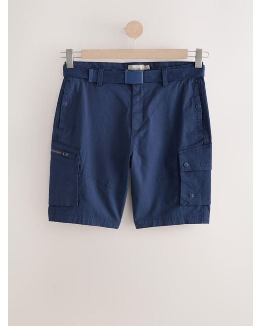 Next Blue Belted Ripstop Cargo Shorts for men