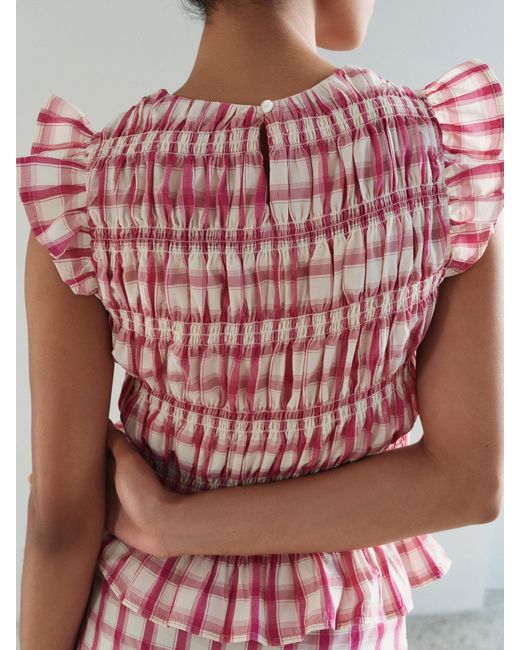 Next Red Smocked Flutter Sleeve Top