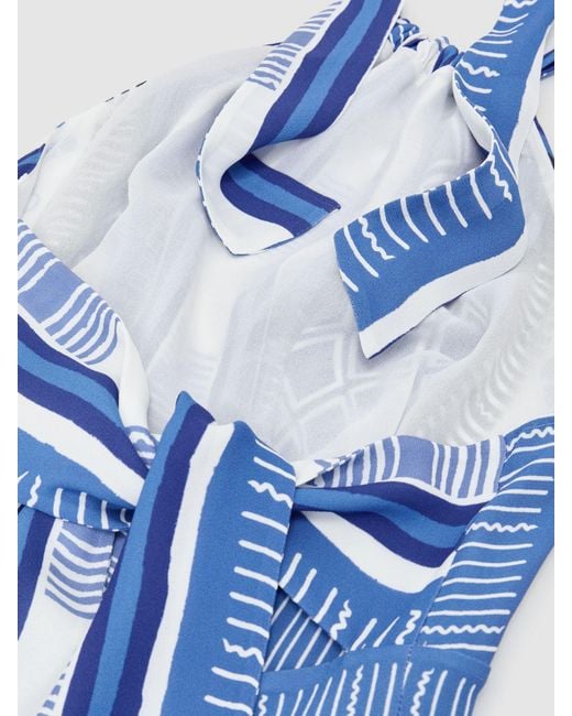 Reiss Blue Scarf-Print Halterneck Midi Dress
