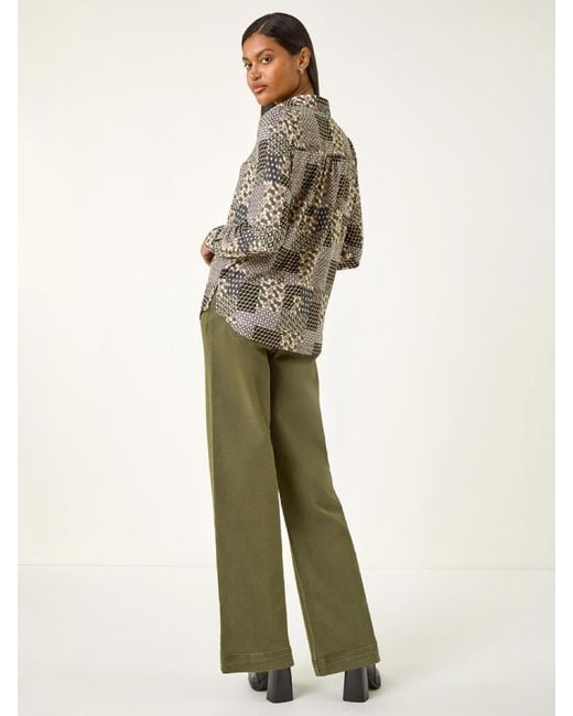 Roman Gray Patchwork Print Stretch Top