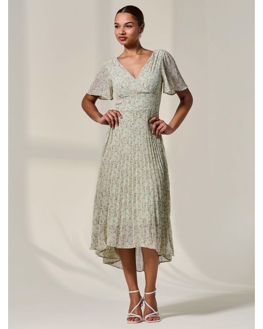 Jolie Moi Natural Floral Print Pleated Dip Hem Maxi Dress