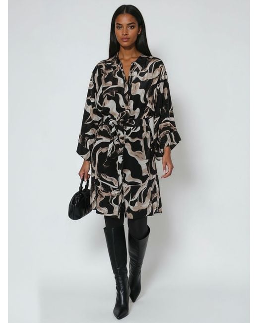 Religion Black Glory Tunic Shirt Dress With Tie Belt And Kimono Sleeves