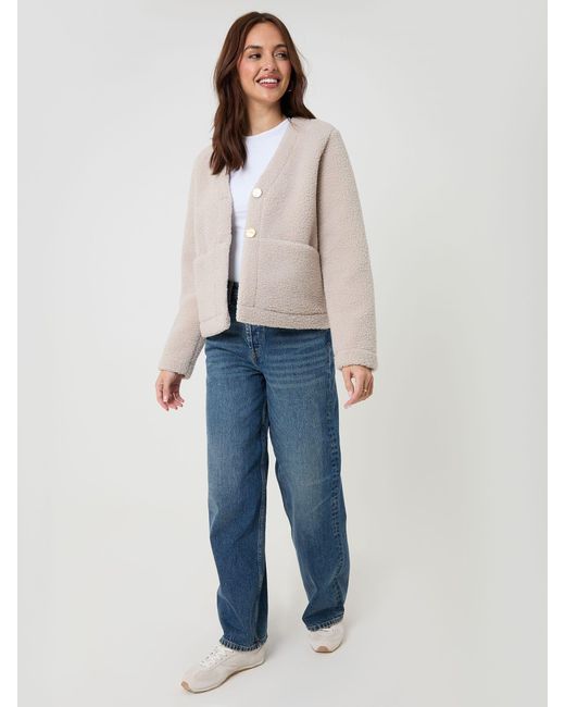 Threadbare Natural Cream Button Up Borg Jacket